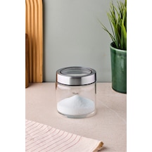 Cassetto 550 Ml Paslanmaz Çelik Kapaklı Borosilikat Cam Kavanoz 10x10 Cm Seffaf Şeffaf