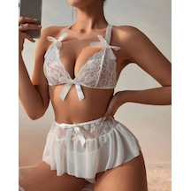 Tegan Fantazi Beyaz Dantelli Fiyonklu Seksi Babydol Tg279239 Beyaz