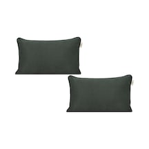 2'li Kadife Dokulu Fitilli Dikdörtgen Kırlent Kılıfı Yeşil-2215 001