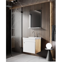 Karen Banyo Milano 50 Cm Lavabolu Banyo Dolabı,lavabo Dahil, Ayna Dahil,sonomo Meşe Beyaz