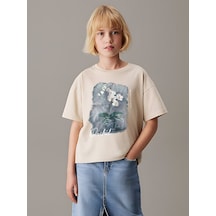 Uyguntarz Çocuk Orchid Baskılı Pamuklu Tshirt Bej