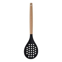 Bambu Saplı Silikon Kevgir 32 Cm Siyah Isıya Dayanıklı Delikli Servis Kevgiri Silikon Diğer