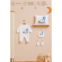 Pia Baby İsme Özel Erkek Bebek Tulum %100 Pamuk Organik Baskılı İsimli Bebek Tulumu 35x45 Cm Yastık Kılıfı Bebek Hediye Seti 1009yt3x Krem