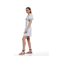 Koton Viskon Kalp Yaka Balon Kol A Kesim Slim Fit Mini Çiçekli Elbise Mavi Desenli 5sal80036ıw Mavi Desenli