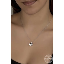 Gumush  Swarovski Crystal Taşlı Tektaş Gümüş Kadın Kolye