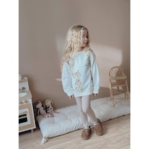Cg Kids Sevimli Kedi Baskılı Alt Fitilli Tayt 2 İplik Kız Çocuk Alt Üst Takım Açık Pudra - Vizon