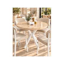 Kalınlaştırmalı Mutfak Cafe Balkon Bahçe Restoran Yemek Masası 70x70 Beyaz Traverten Yuvarlak Traverten - Beyaz Traverten - Beyaz