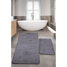 Nova Antrasit Büyük Ebat 80x150 + 50x80 Cm 2'li Banyo Halısı Pasp Antrasit