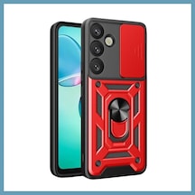 Bezos Samsung Galaxy S26 Uyumlu Pars Lens Yüzüklü Silikon - Kırmızı Mbt06