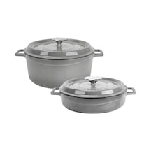 Ayrex Metal Premium Serisi Döküm 28 Cm Seti, Majolik Gri Diğer