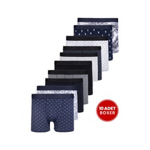 Tudors Erkek 10'lu Likralı Pamuklu Esnek Kumaş Premium Seri Boxer-46224 Çok Renkli