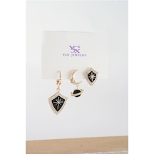 Kadın Vip Seri Antialerjik Baget Zirkon Taşlı 3'lü Küpe-5432 Altın