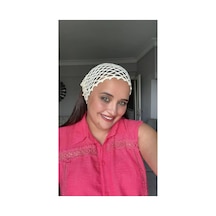 El Örgüsü Ekru Saç Filesi - Bohem Stil Bandana Ekru