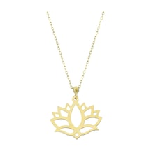 Dorika Toplu Lotus Çiçeği 14 Ayar Altın Kolye Sarı