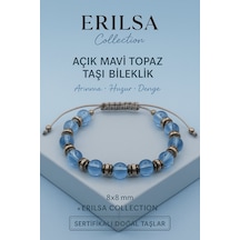 Sertifikalı Açık Mavi Topaz Doğal Taş Bileklik - 8x8 Mm Sakinlik Çok Renkli