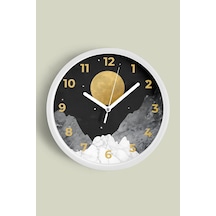 Soyut Gece Görüşü Modern Duvar Saati - 35cm - Önü Camlı Beyaz Kasa - Sessiz Mekanizma Beyaz