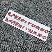 V8 Biturbo Çamurluk Yazısı Seti 2'li Krom Kırmızı 3m 3d Abs Mercedes 609