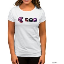 Pac-Man Space Beyaz Kadın Tişört
