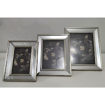 Fotoğraf Çerçevesi Gümüş Renkli Çerçeveli 3'lü Aynalı Çerçeve Set ( 10 x 15 - 13 x 18 - 15 x 21 )