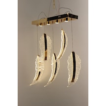 Lüks Gold Detaylı Kuş Tüyü Formlu Akrilik 5'li Sıralı Serisi Modern Led Avize
