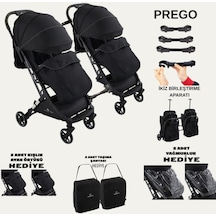 Prego Yan Yana Birleştirmeli Kabin Boy İkiz Bebek Arabası Ayak Örtüsü + Yağmurluk + Taşıma Çanatası
