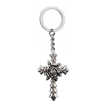 Gül Figürlü Antik Haç Metal Anahtarlık Unisex Gotik & Vintage Aksesuar
