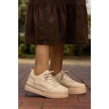 Kadın Günlük Yüksek Taşlı Taban Rahat Kalıp Yürüyüş Ve Ortopedik Spor Ayakkabı Bej Bej