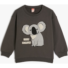 Koton Koalalı Sweatshirt Uzun Kollu Bisiklet Yaka Şardonlu Pamuklu Antrasit 4wmb10421tk 4WMB10421TK939 Antrasit