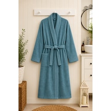 Tokyo Waffle Kimono Bornoz Unisex Spa Ve Otel Bornozu, Pamuklu, Cepli, Yumuşak Dokulu Koyu Mint