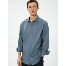 Koton Basic Gömlek Slim Fit Yarım İtalyan Yaka Düğmeli Antrasit 4sam60170hw