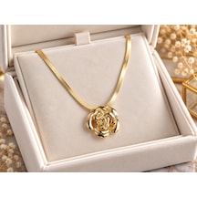 Terragolds Çelik Gül Figürlü İtalyan Zincir Model Gold Renk Kadın Kolye - Bko10513 Altın