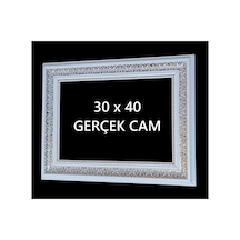 30x40 Poster Resim Evrak Çerçevesi Gerçek Cam Beyaz Gold İşlemeli Beyaz Gold