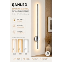 Dekoratif 20w İç Mekan Krom Kasa 3 Renkli Işık Elektrikli 80 Cm Duvar Aplik 8 Adet