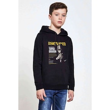 Tshirthane 2Pac Seven 7 Baskılı Unisex Çocuk Kapüşonlu Siyah Sweatshirt Siyah
