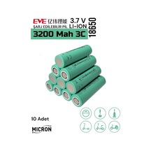 Eve 18650 3.7v Volt 3200 Mah 3c 35v Lityum Şarj Edilebilir 10 Adet Pil Batarya