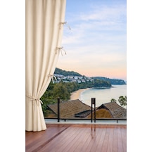 Su Geçirmez Balkon Perdesi Lüks Kornisli Bağcıklı Branda Balkon Brandası Bej