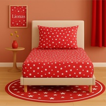 Desenli 120 X 200 Cm Ara Ölçü Kırmızı Yıldız Lastikli Çarşaf Ve Yastık Kılıfı Kırmızı