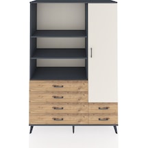 Hyperion Dolap 7 Raflı 6 Çekmeceli Tek Kapaklı 132x44x195 Antrasit-aytaşı/çam Aytası/atlas Çam