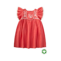 Cigit Organik Nakışlı Müslin Kız Elbise 2-10 Yaş Mercan Mercan Cigit Organik Nakışlı Müslin Kız Elbise 2-10 Yaş Mercan Mercan