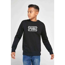 Tshirthane Pubg Logo Baskılı Unisex Çocuk Siyah Sweatshirt Siyah
