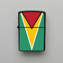 Guyana Klasik Ülke Bayraklı - Benzinli Siyah Çakmak - Magnet Hediye Siyah
