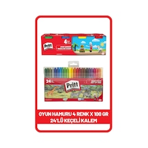 Pritt 24'lü Keçeli Kalem + Pritt Oyun Hamuru 4 Renk X 100 Gr