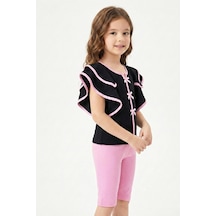 Modanino Kız Çocuk Geniş Omuzlu Ve Fırfırlı Alt-üst Takım 3-8 Yaş 12551 Pembe