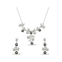 Taşlı Çiçek Formlu Set S010402 Gümüş