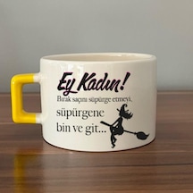 Ey Kadın Baskılı Kadınlar Günü Sarı Kulplu C Fincan