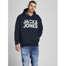 Jack&jones Kapüşonlu Büyük Beden Lacivert Erkek Sweatshirt 12163777