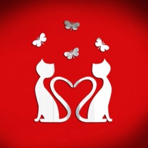 Kalp Kuyruklu Kediler ve Kelebekler Dekoratif Kırılmaz Ayna