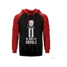 John Wick Be Kind Animals Kırmızı Reglan Kol Kapşonlu Sweat Kırmızı