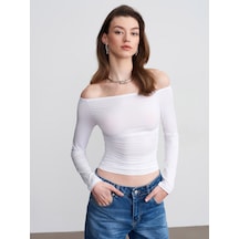 Dilvin 32675 Omuzları Açık Top-beyaz