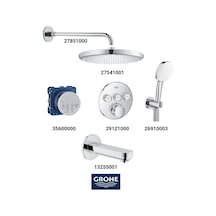 Grohtherm Smartkontrol Ankastre Banyo Bataryası Seti Oval 3-yol Gagalı Geniş Oval Tepe Duşlu Krom